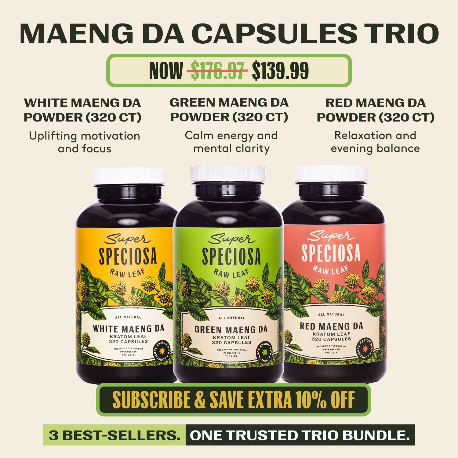 Maeng Da Kratom Capsules Trio | Save Over 20%