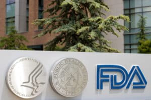 Silver Spring, MD, USA - June 25, 2022: The U.S. Department of Health and Human Services (HHS), U.S. Public Health Service (USPHS) and FDA logos are seen at the FDA headquarters, the White Oak Campus.