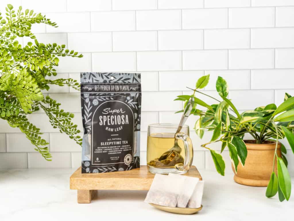 Super Speciosa Sleepytime Herbal Kratom Tea Blend, a sleep aid to help with occassional sleeplessness