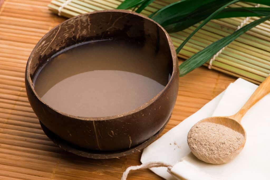 Kava drink made from the roots of the kava plant mixed with water. A popular drink in kava and kratom bars where you can buy kratom.