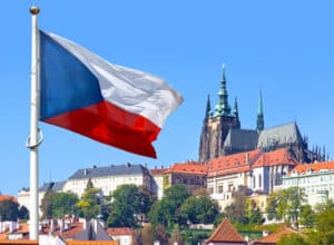 Flag, Prague castle and Lesser town, Prague (UNESCO), Czech republic in spring. Czech proposed a kratom ban recently.