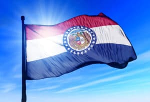 Missouri (USA) flag waving on the wind