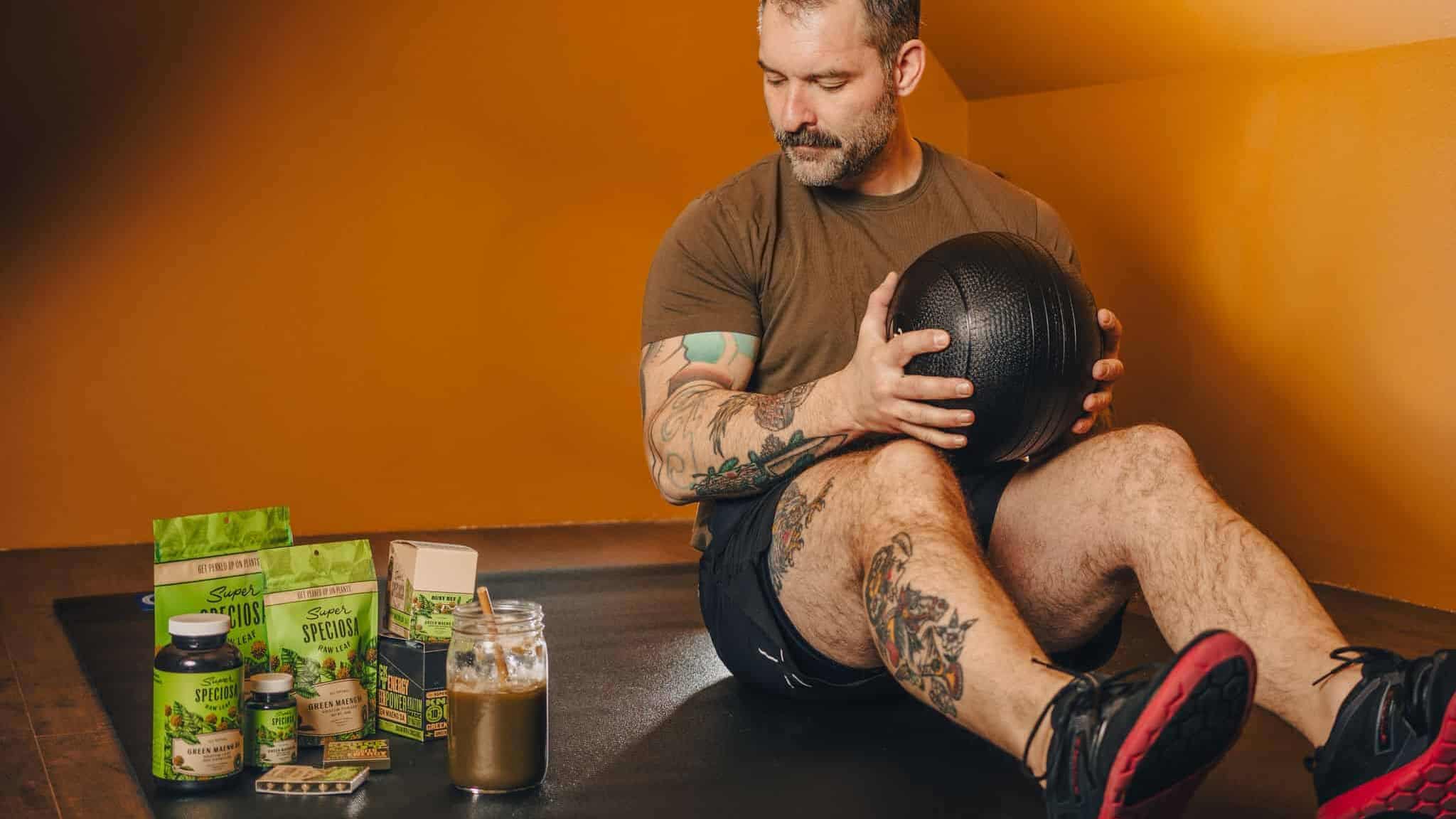 Man exercising with Super Speciosa's kratom products. People use kratom for energy benefits.