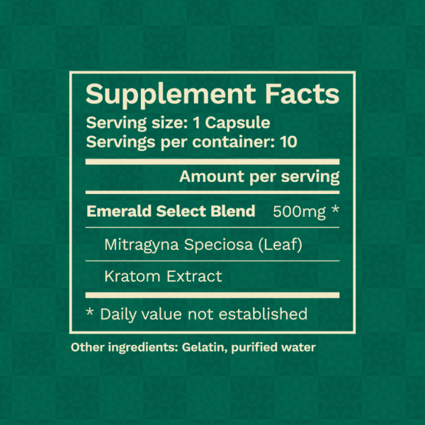 Supplemental facts for emerald select enhanced enhanced kratom capsules for transparency